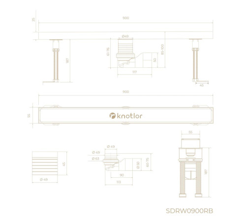 Душевой трап линейный Knotlor SDRW0900RB, бронза