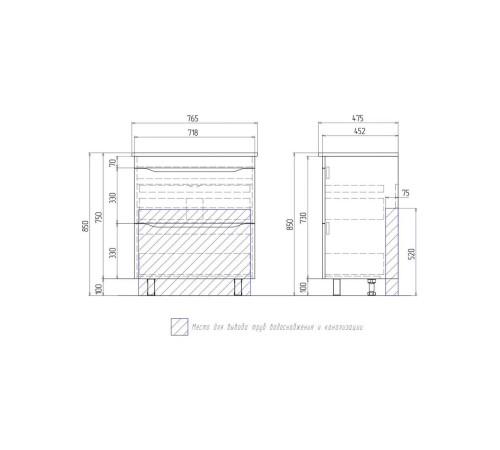 Тумба с раковиной напольная VIGO Грани tn.GRI.OSK.75.2Y дуб золотой, 75 см