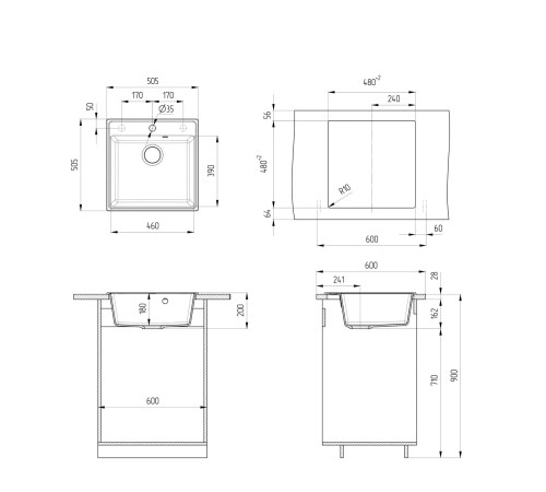 Кухонная мойка Ulgran Quartz Forte 505-10, песок