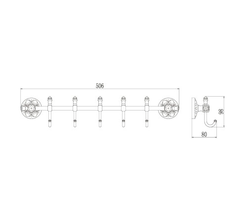 Планка с крючками Savol S-005875A, хром