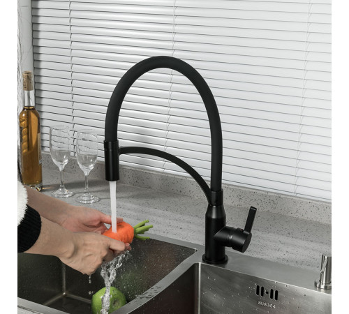 Смеситель для кухни с гибким изливом FRAP F4552-6, черный