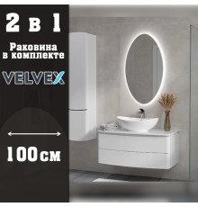 Тумба с раковиной подвесная Velvex Luna tp.LUN.100.2Y, 100 см