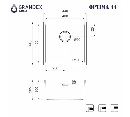 Кухонная мойка Grandex Aqua Optima 501135, сатин