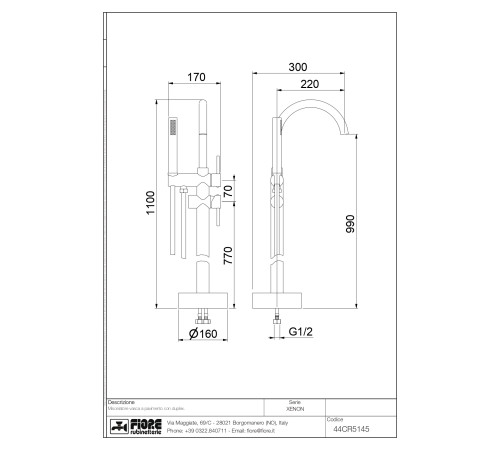 Напольный смеситель для ванны Fiore XENON 44CR5145, хром