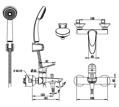 Смеситель для ванны Bravat Drop F64898C-01A, хром