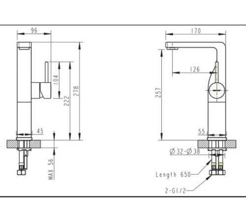 Смеситель для раковины Bravat Arc F16061K-A2-ENG, черный