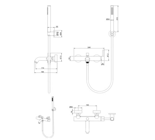 Смеситель для ванны FILARETE Roun FL2120BL, черный