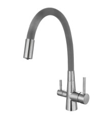 Смеситель для кухни с гибким изливом и подключением фильтра Esko Coral CL 03 G, сатин/серый