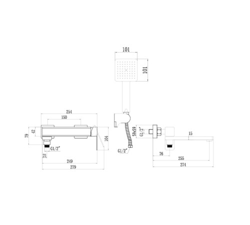 Смеситель для ванны Fmark FS8724-22C, матовое золото