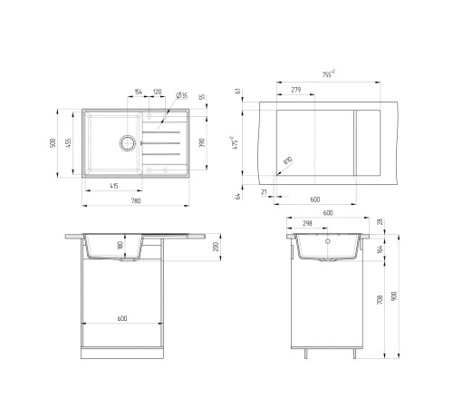 Кухонная мойка Ulgran Quartz Prima 780-10, песок