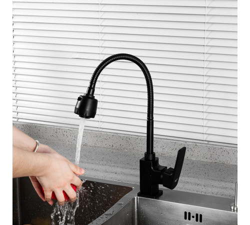 Смеситель для кухни с гибким изливом и режимом душ FRUD R44152, черный