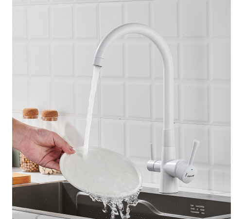 Смеситель для кухни с подключением фильтра Shevanik S428C, белый