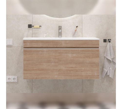 Тумба с раковиной подвесная Velvex Pulsus tp.PUL.PUL.100.1Y дуб сонома, 100 см