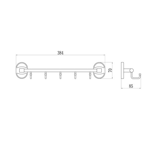 Планка с крючками Savol S-008205-1, хром