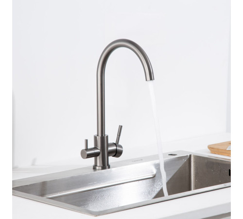 Смеситель для кухни с подключением фильтра FRAP F43899-49, оружейная сталь