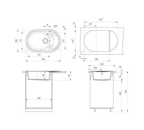 Кухонная мойка Ulgran U-610-309, темно-серый