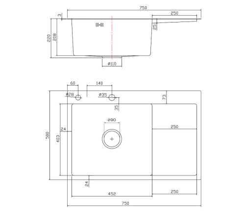 Мойка для кухни Fmark FSC7550Q-L, графит