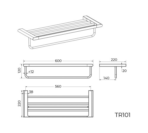 Полка для полотенец Knotlor TR101C, хром