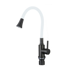Смеситель для кухни с гибким изливом и режимом душ Fmark FS8299H-02, черный/белый