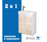 Тумба с раковиной подвесная Dreja Slim 55 см, белый/дуб кантри