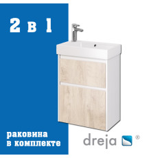 Тумба с раковиной подвесная Dreja Slim 55 см, белый/дуб кантри