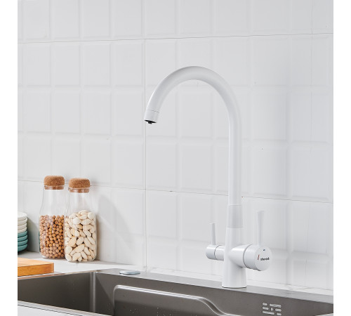 Смеситель для кухни с подключением фильтра Shevanik S428C, белый