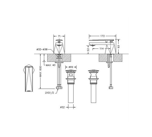 Смеситель для раковины Bravat DIAMOND F118102C-ENG, хром