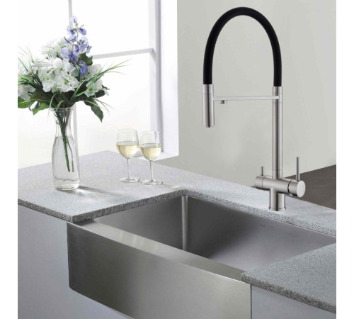 Смеситель для кухни с гибким изливом и подключением фильтра WesnaArt EKO05-160, сатин