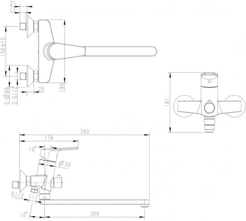 Смеситель для ванны Bravat Line F65299C-1L, хром