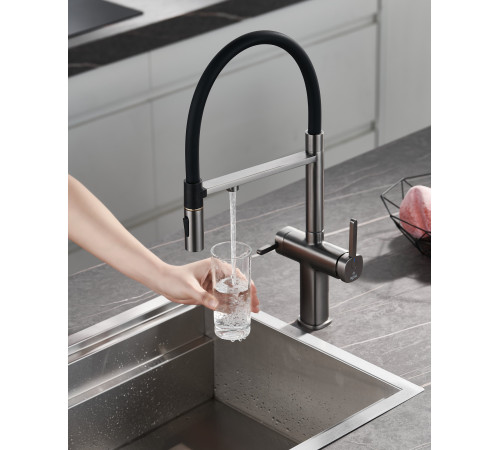 Смеситель для кухни с подключением фильтра для воды Rose R358T, оружейная сталь