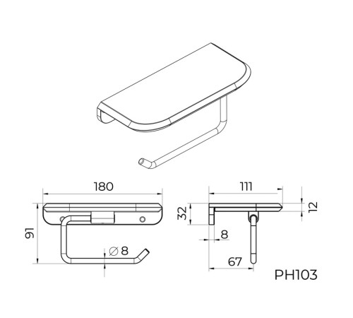 Держатель для туалетной бумаги с полочкой Knotlor PH103BL, черный