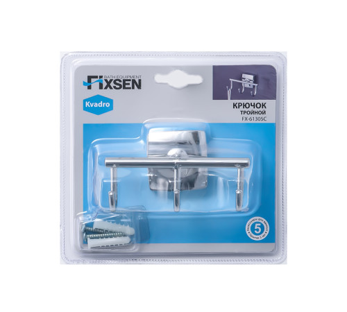 Тройной крючок для ванной FIXSEN KVADRO FX-61305C, хром