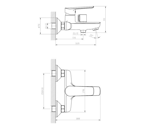 Смеситель для ванны ESKO LG 54, хром