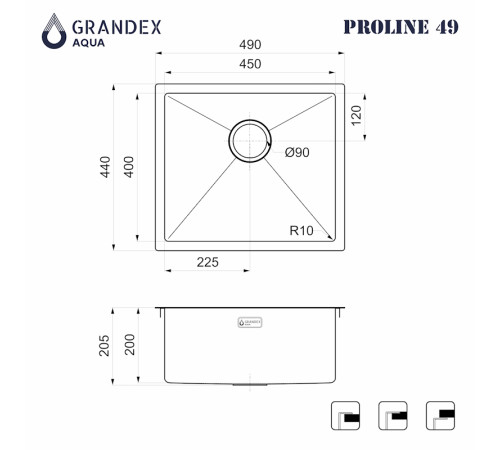Кухонная мойка Grandex Aqua Proline 504060, сатин