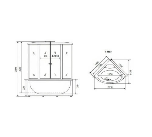 Душевая кабина (душевой бокс) Timo Comfort Fabric Glass T-8855F, 150x150x220