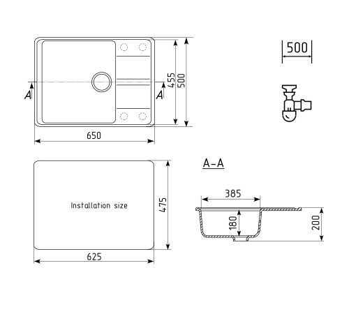 Кухонная мойка Ulgran Quartz Prima 650-04, платина
