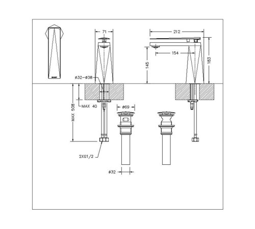 Смеситель для раковины Bravat DIAMOND F118102C-2-ENG, хром