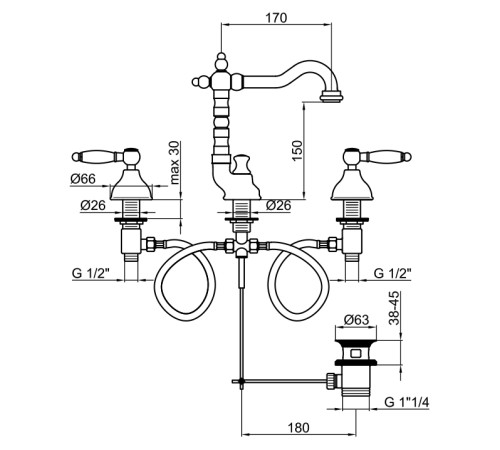Смеситель для раковины Webert Dorian DO750202010, золото