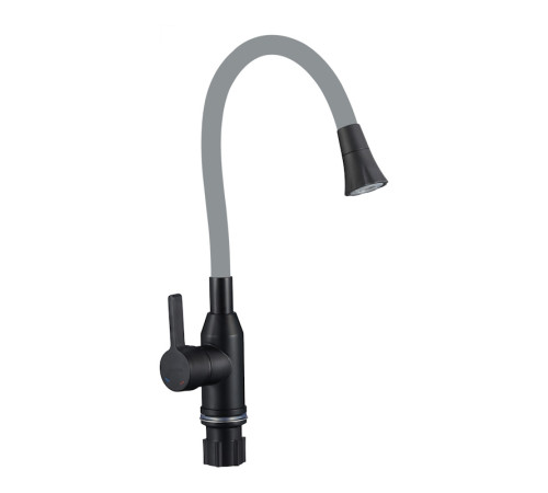 Смеситель для кухни с гибким изливом и режимом душ Fmark FS8277H-04, черный/серый