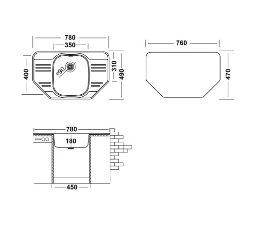 Кухонная мойка UKINOX Гранд GRP780.490 -GT8K 2C, 49*78