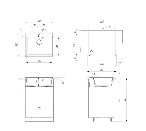 Кухонная мойка Ulgran Quartz Forte 580-10, песок