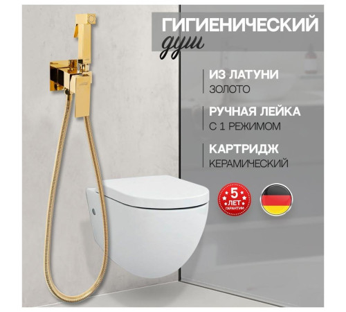 Гигиенический душ со смесителем встраиваемый Hansberge H3077GO, золото
