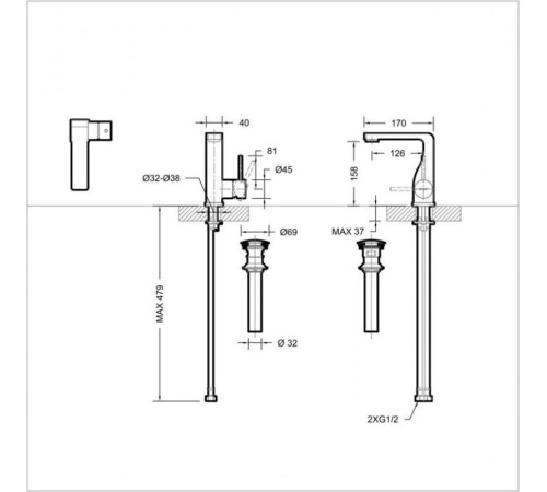 Смеситель для раковины Bravat Arc F16061K-2-ENG, черный