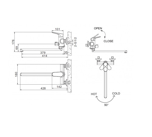 Смеситель для ванны Bravat Eler F6191238CP-01L-RUS, хром