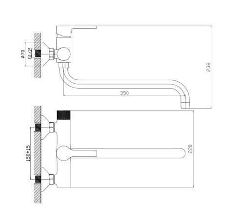 Смеситель для ванны Haiba HB22652-7, черный