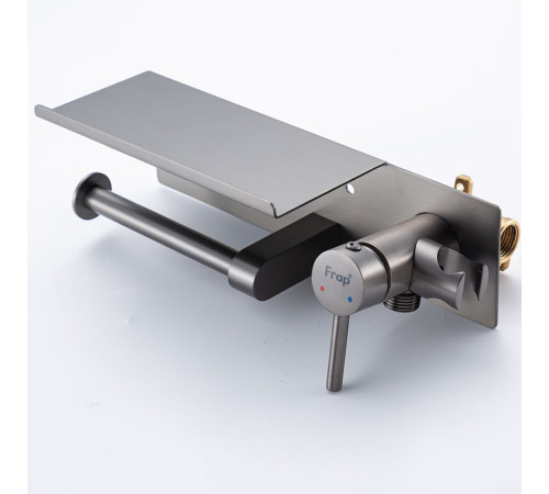 Гигиенический душ со смесителем и полочкой FRAP F2075-19, оружейная сталь
