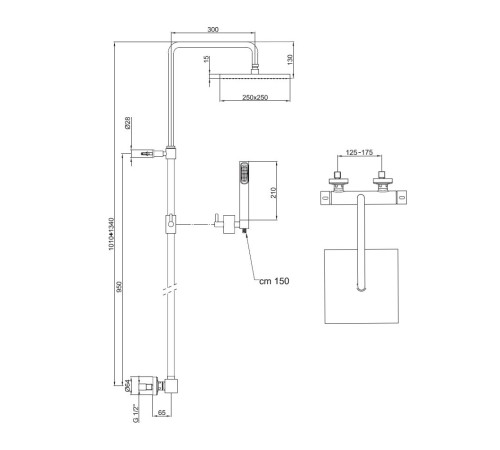 Душевая система с термостатом Webert Pegaso PE980507560METAL, черный