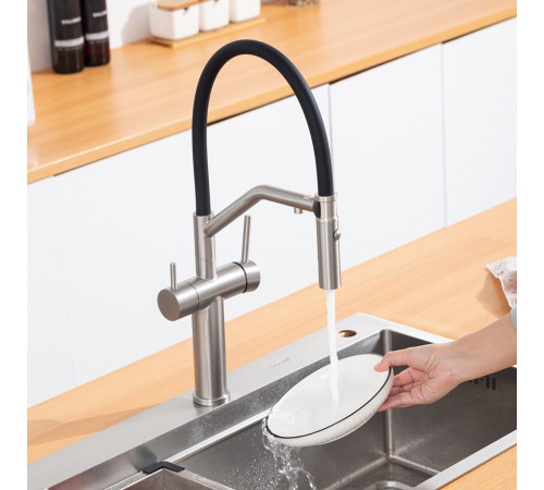 Смеситель для кухни с гибким изливом и подключением фильтра GAPPO G4399-85, сатин