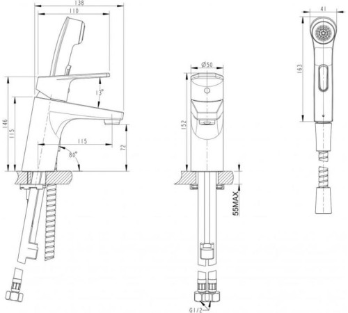 Смеситель для раковины с гигиеническим душем Bravat Line F15299C-2, хром
