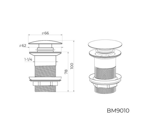 Донный клапан для раковины без перелива Knotlor BM9010WY, белый